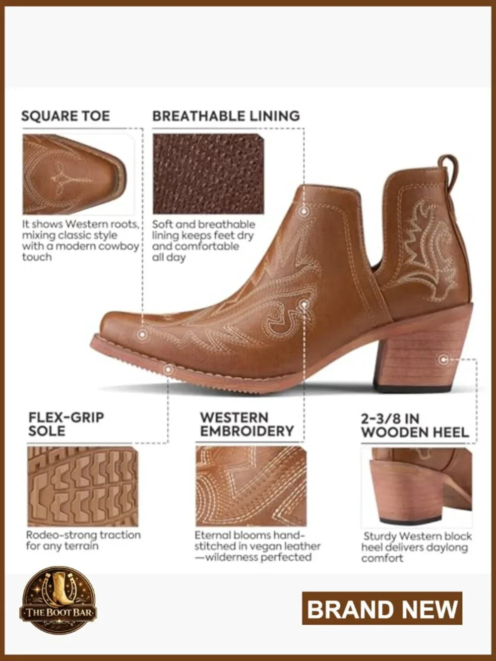 Women's Chunky Heel Ankle Boots Western Style Square Toe Slip On